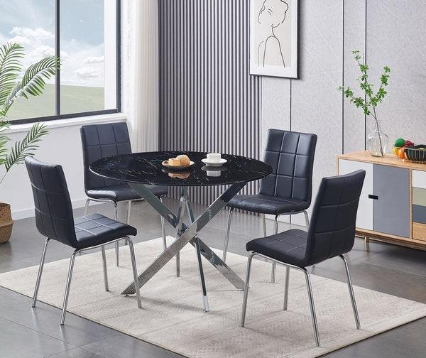 5pc Black Top Marble-Look Dining Set - IF-1446