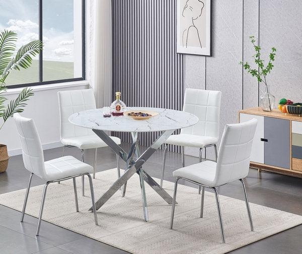 5pc White Marble-Look Dining Set- IF-1445