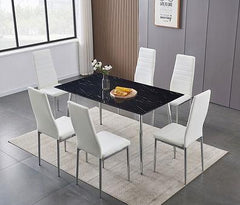 7pc Black Marble-Look Dining Set - IF-5090