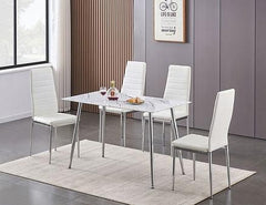 5pc White Marble-Look Dining Set- IF-5080