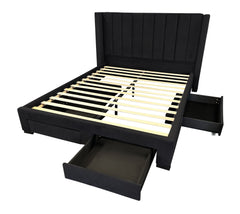 IF-5313 Black Velvet Platform Bed w/ Storage Drawers