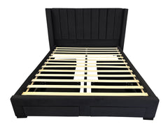 IF-5313 Black Velvet Platform Bed w/ Storage Drawers