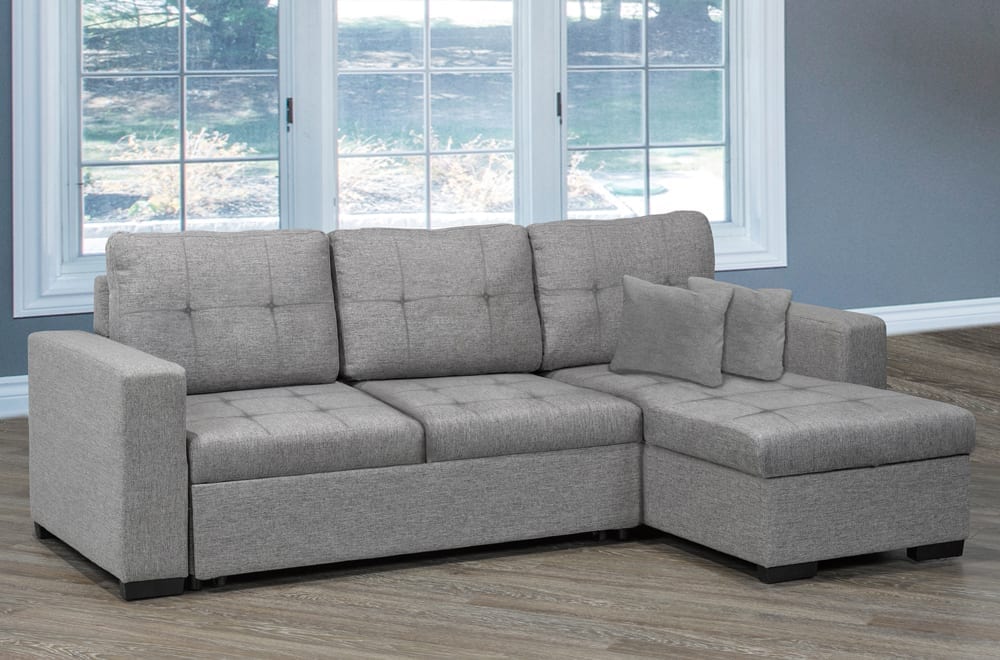 T-1245 Grey Linen Sofa Bed Reversible Sectional w/ Storage