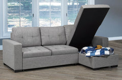 T-1245 Grey Linen Sofa Bed Reversible Sectional w/ Storage