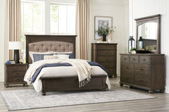 Motsinger Wood Platform Bed w/ Fabric Padded Headboard