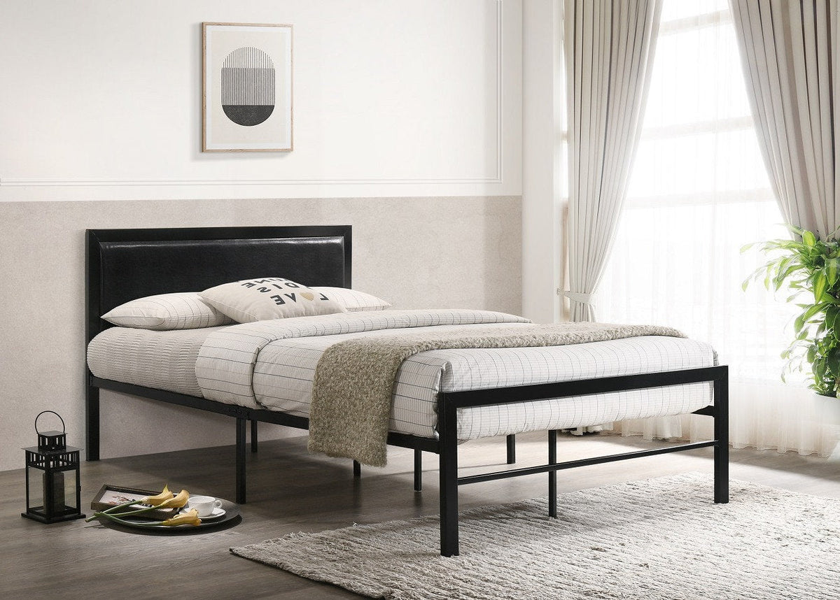 IF-142B Black Steel Platform Bed w/ Black PU Panel