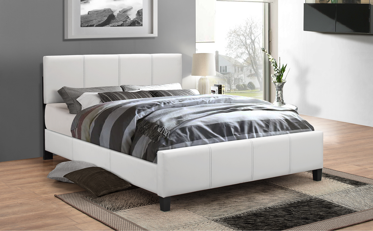 IF-174 White PU Adjustable Headboard Platform Bed