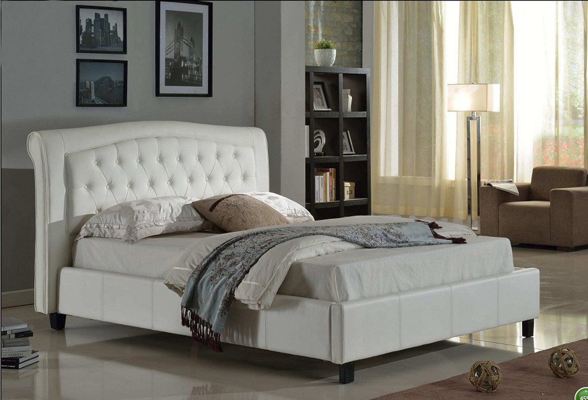 IF-192W White PU Platform Bed