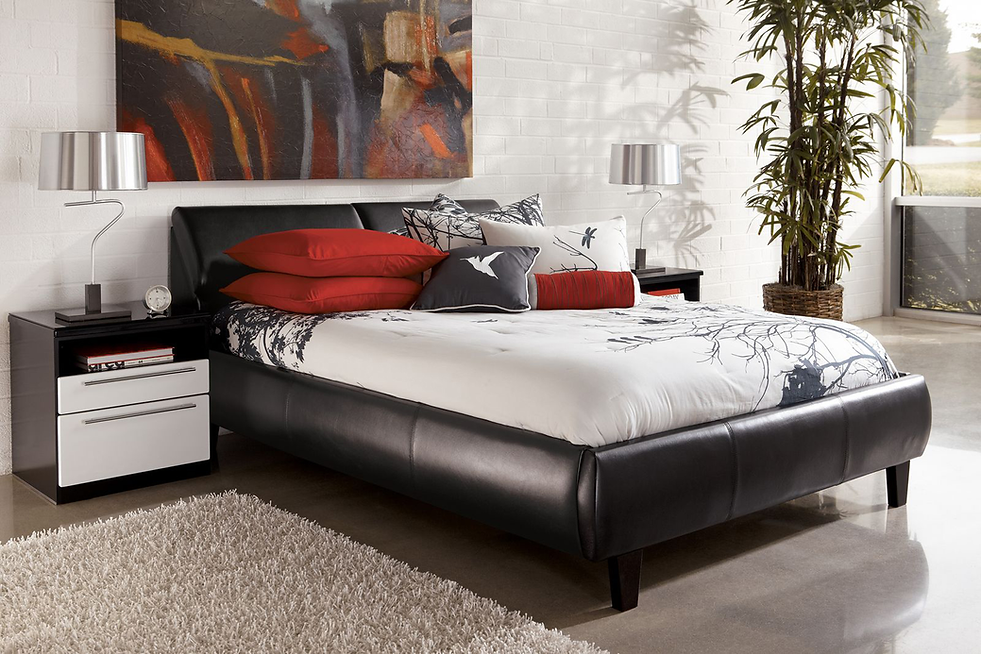 IF-193B Black PU Platform Bed w/ Storage Headboard