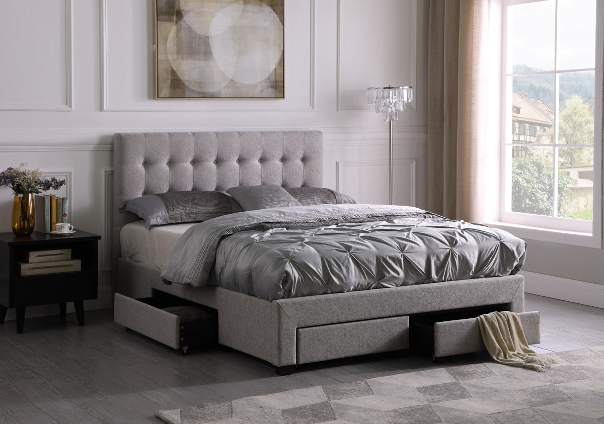 BR1952 - Grey Fabric Platform Bed w/ Storage Drawers