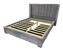 IF-5310 Grey Velvet Platform Bed w/ Storage Drawers