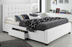 T-2152W - White Linen Platform Bed w/ Storage Drawers