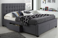 T-2152G - Grey Linen Platform Bed w/ Storage Drawers