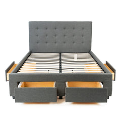 T-2152G - Grey Linen Platform Bed w/ Storage Drawers