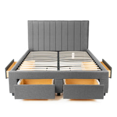 T-2157 - Grey Linen Platform Bed w/ Storage Drawers