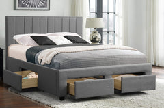 T-2157 - Grey Linen Platform Bed w/ Storage Drawers