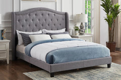 T-2173G Grey Linen Tufted Platform Bed