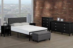 T-2208B Black Metal Platform Bed w/ Grey Fabric Headboard