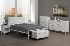 T-2208W White Metal Platform Bed w/ White PU Headboard