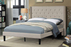 T-2352B Beige Linen Tufted Platform Bed