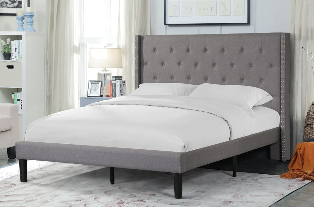 T-2352G Grey Linen Tufted Platform Bed