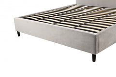 BR360 - Grey Velvet Platform Bed w/ Hydraulic Lift Storage