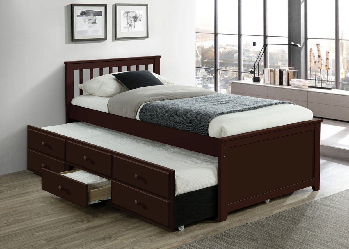 IF-300E Espresso Wood Trundle Bed w/ Pull Out Bed & Storage Drawers