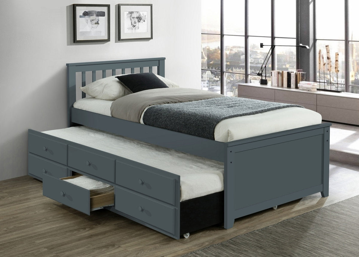 IF-300G Grey Wood Trundle Bed w/ Pull Out Bed & Storage Drawers