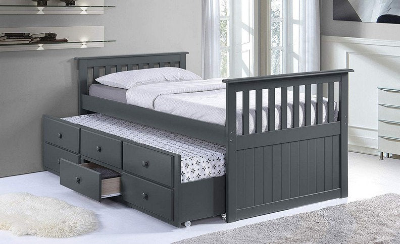 IF-314G Grey Wood Trundle Bed w/ Pull Out Bed & Storage Drawers