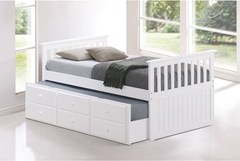 IF-314W White Wood Trundle Bed w/ Pull Out Bed & Storage Drawers