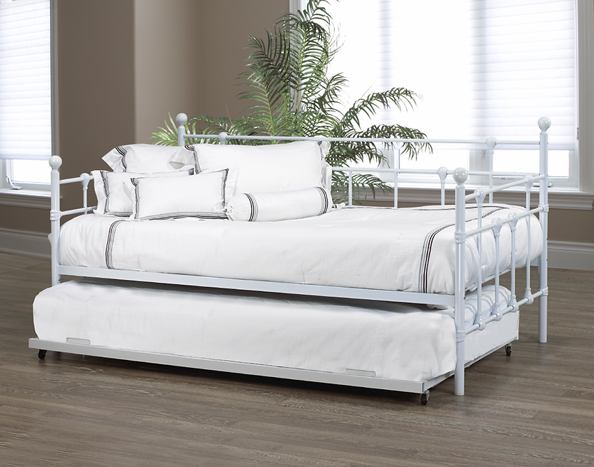 IF-316 White Metal Trundle Bed w/ Pull Out Bed