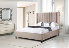 BR360 - Beige Velvet Platform Bed w/ Hydraulic Lift Storage