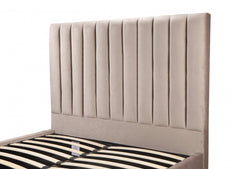 BR360 - Beige Velvet Platform Bed w/ Hydraulic Lift Storage