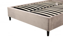 BR360 - Beige Velvet Platform Bed w/ Hydraulic Lift Storage