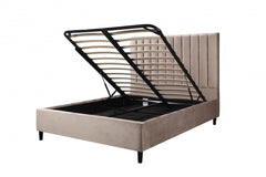 BR360 - Beige Velvet Platform Bed w/ Hydraulic Lift Storage