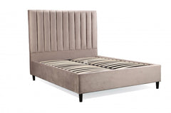 BR360 - Beige Velvet Platform Bed w/ Hydraulic Lift Storage