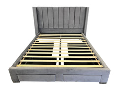 IF-5310 Grey Velvet Platform Bed w/ Storage Drawers