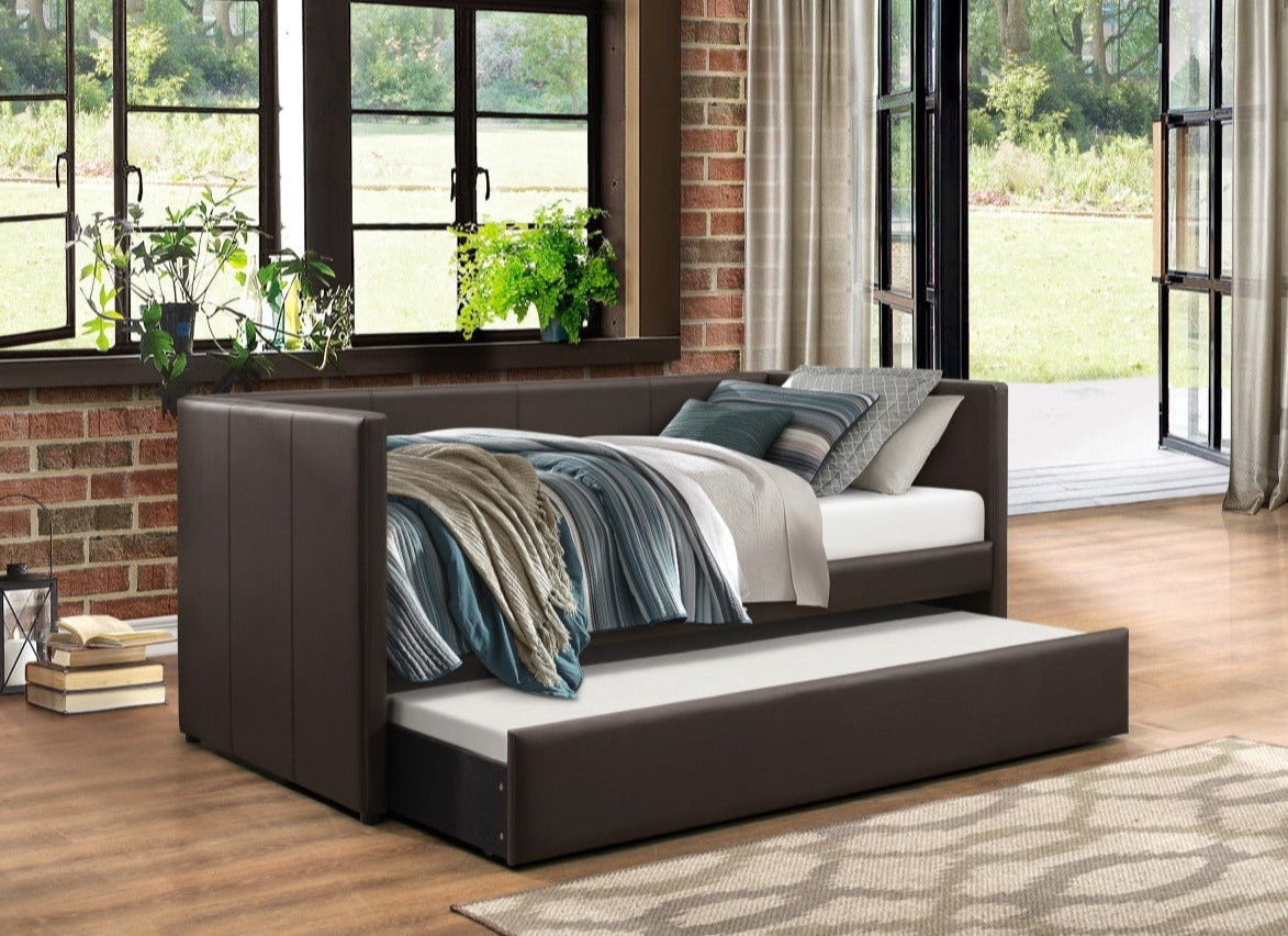 Adra Espresso PU Trundle Bed w/ Pull Out Bed