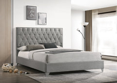 IF-5225 Grey Fabric Platform Bed w/ Chrome Feet