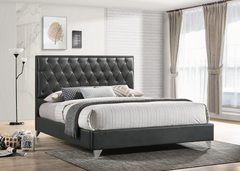 IF-5226 Grey PU Platform Bed w/ Chrome Feet