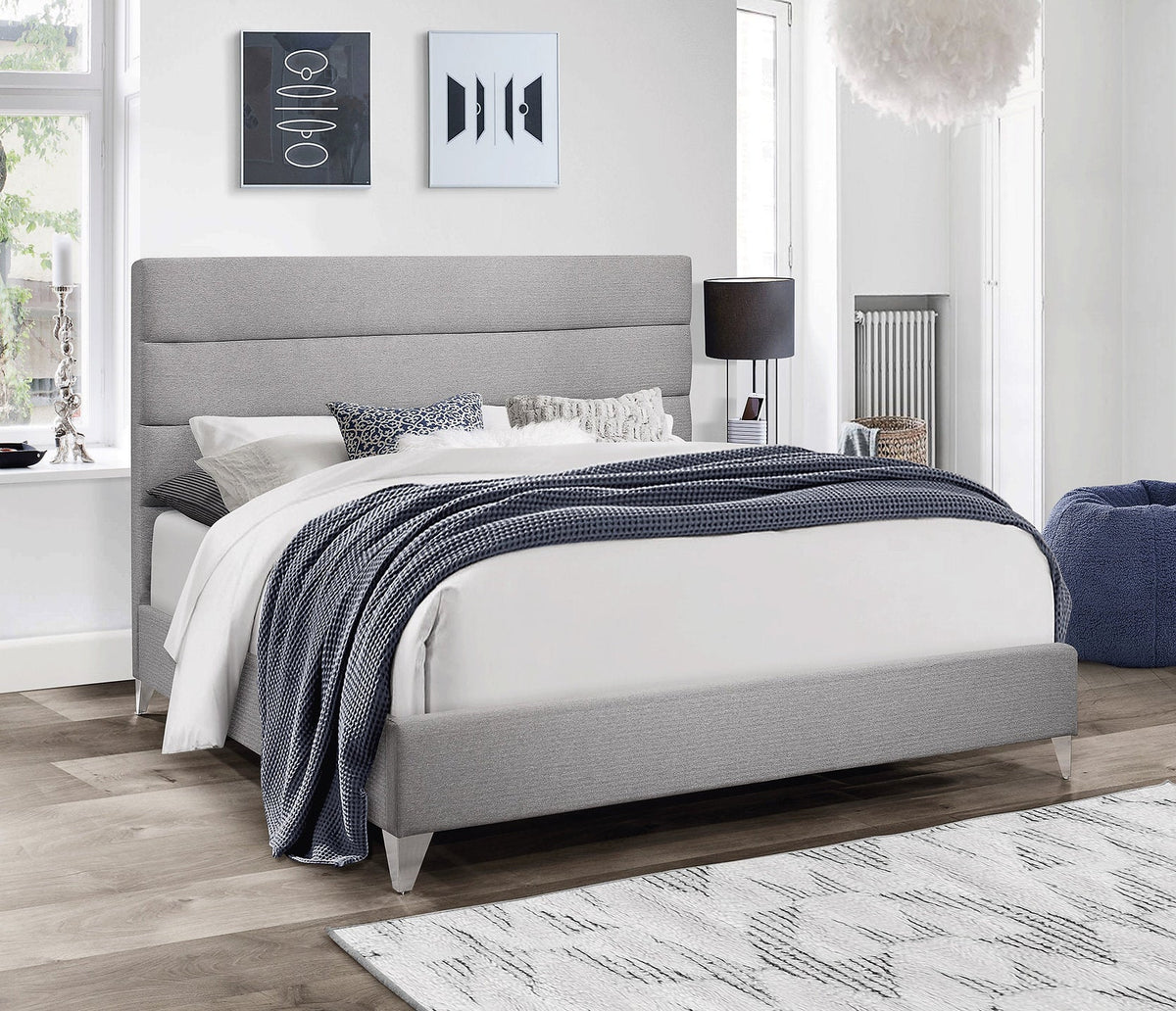 IF-5235 Grey Fabric Horizontal Tufted Platform Bed