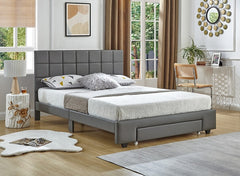 IF-5491 Grey PU Platform Bed w/ Storage Drawer