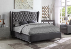 IF-5520 Grey Velvet Platform Bed w/ Chrome Feet