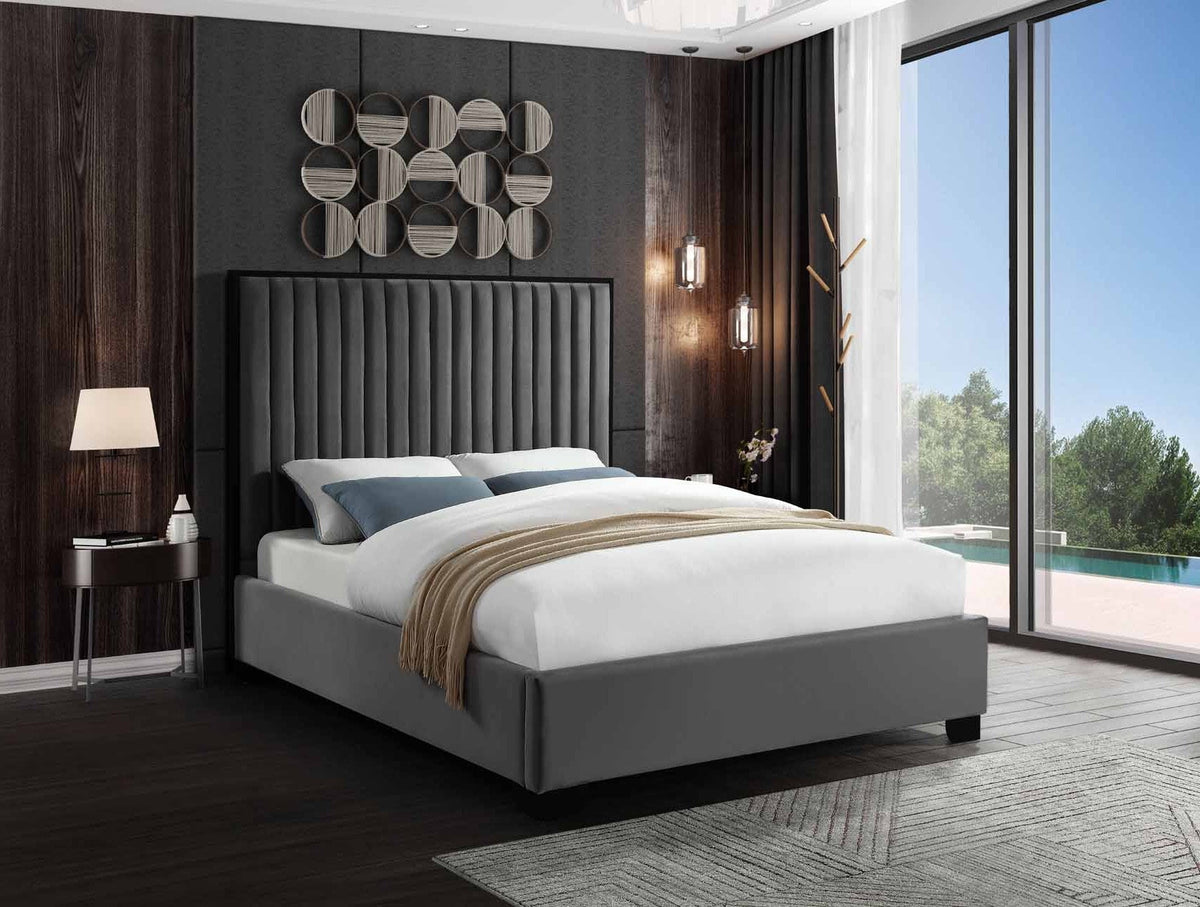 IF-5545 Grey Velvet Tufted Platform Bed