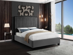 IF-5545 Grey Velvet Tufted Platform Bed