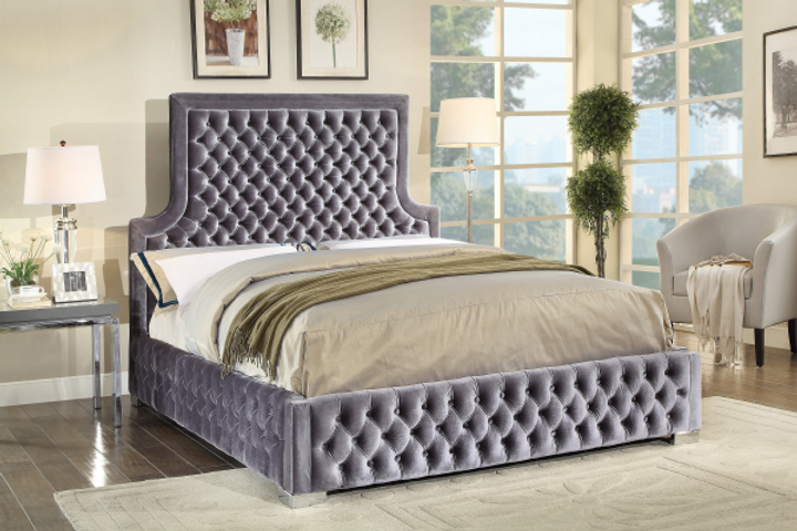 IF-5600 Grey Velvet Tufted Platform Bed