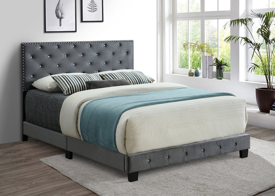 IF-5650 Grey Velvet Adjustable Headboard Platform Bed