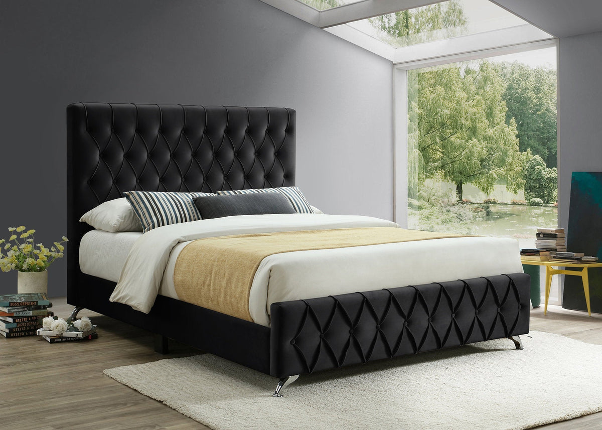 IF-5671 Black Velvet Platform Bed w/ Chrome Feet