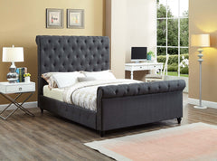 IF-5750 Grey Fabric Tufted Sleigh Platform Bed