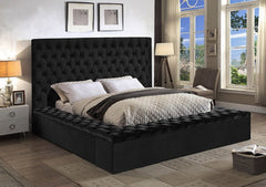 IF-5793 Black Velvet Platform Bed w/ Benches